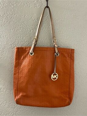 Michael Kors Burnt Orange Leather Tote with Gold MK Charm